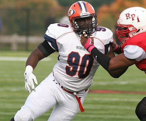Tyre Coleman needs one sack to move into sole possession of second place all-time in the history of the NCAA tracking stats, and 4.5 to move into a tie for first. (Hobart athletics photo)