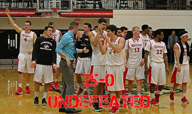 Lancaster Bible celebrated going 25-0, but will need to go 27-0 to make the NCAA Tournament. (Lancaster Bible athletics photo)
