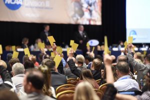 16 JAN 2016: The NCAA Division III Business Session during the 2016 NCAA Convention takes place at the Marriott Rivercenter in San Antonio, TX. Justin Tafoya/NCAA Photos