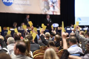 16 JAN 2016: The NCAA Division III Business Session during the 2016 NCAA Convention takes place at the Marriott Rivercenter in San Antonio, TX. Justin Tafoya/NCAA Photos